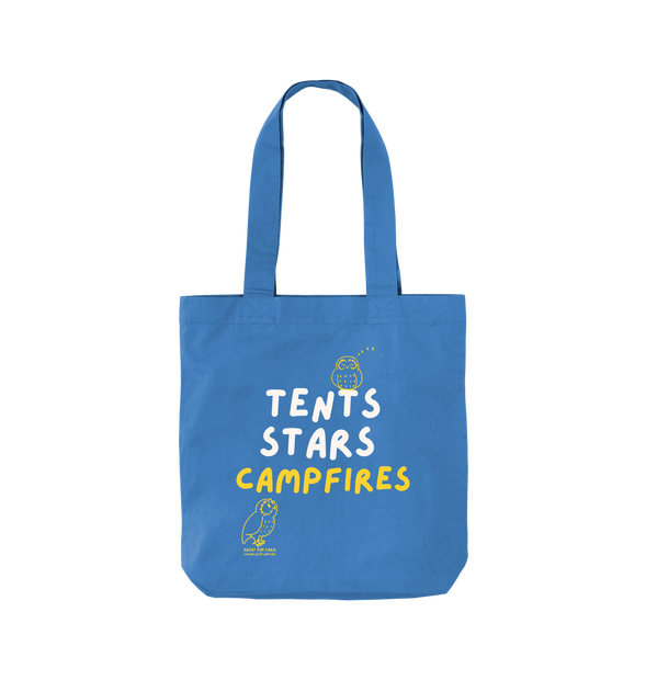 Great Oak Farm Blue Tents Stars Campfires Tote