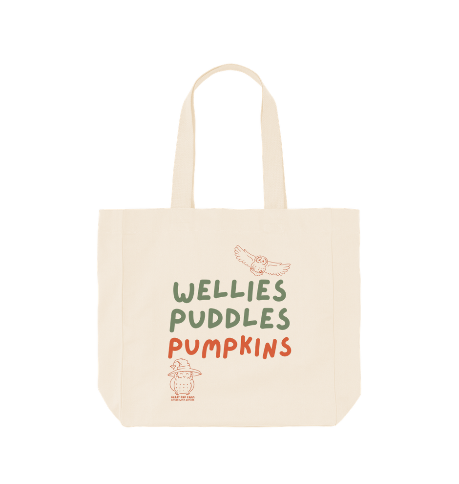 Great Oak Farm Natural Large Wellies Puddles Pumpkins Tote