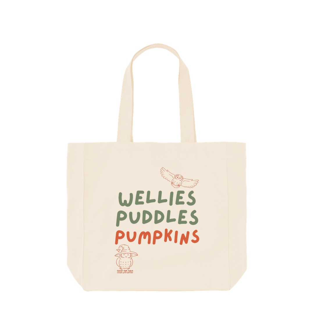 Great Oak Farm Natural Large Wellies Puddles Pumpkins Tote
