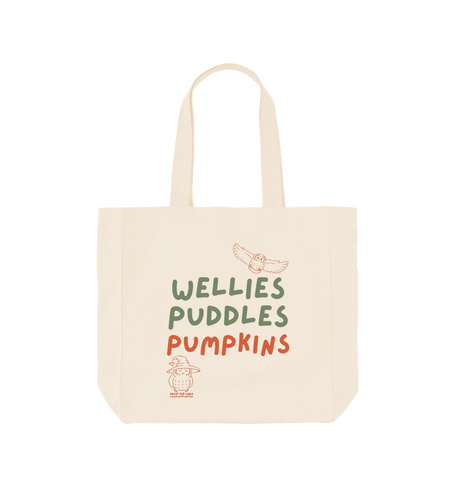 Great Oak Farm Natural Large Wellies Puddles Pumpkins Tote