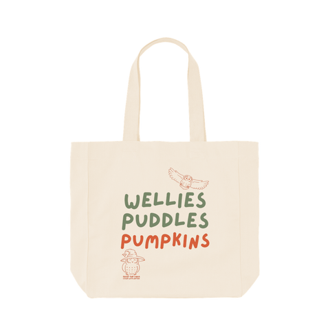Great Oak Farm Natural Large Wellies Puddles Pumpkins Tote