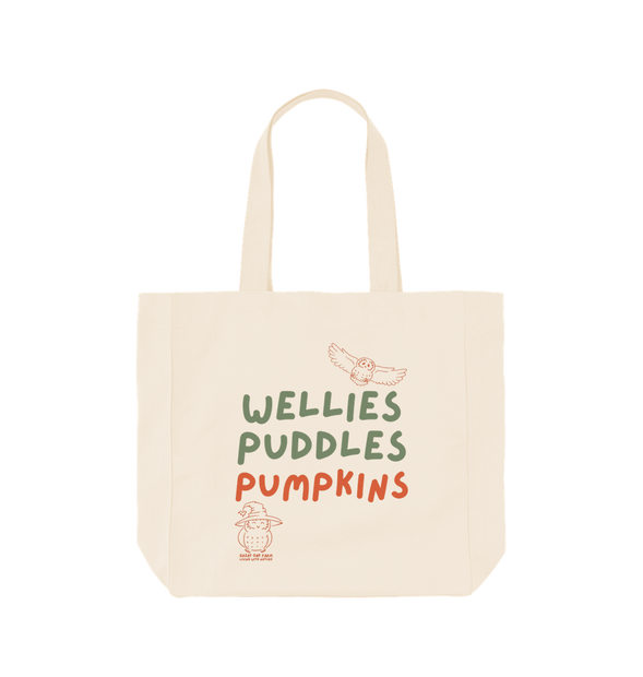 Great Oak Farm Natural Large Wellies Puddles Pumpkins Tote