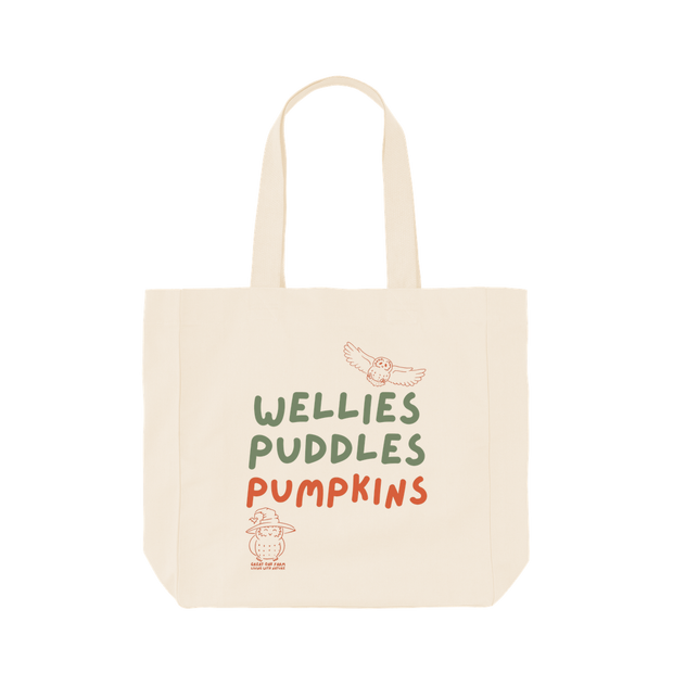 Great Oak Farm Natural Large Wellies Puddles Pumpkins Tote
