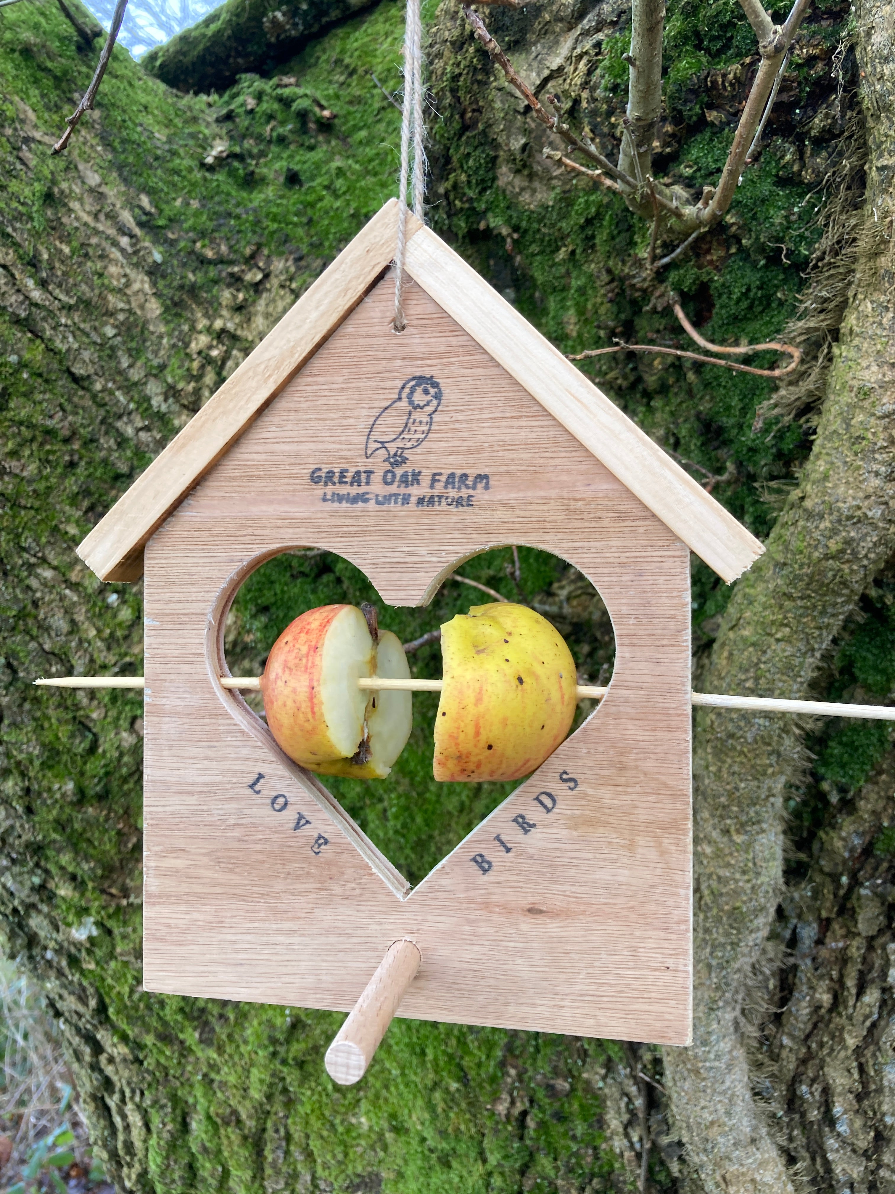 Wood Heart Shaped Love Birds Bird Feeder Great Oak Farm