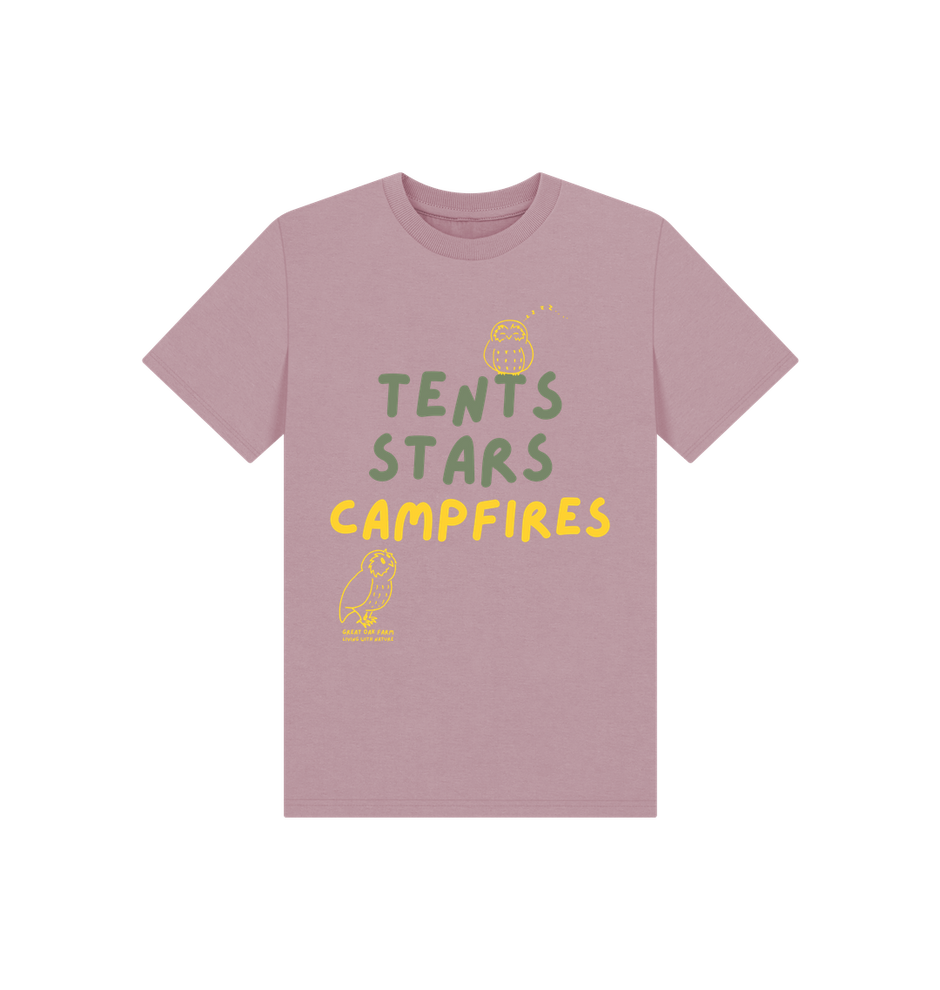 Great Oak Farm Mauve Tents Stars Campfires T-shirt
