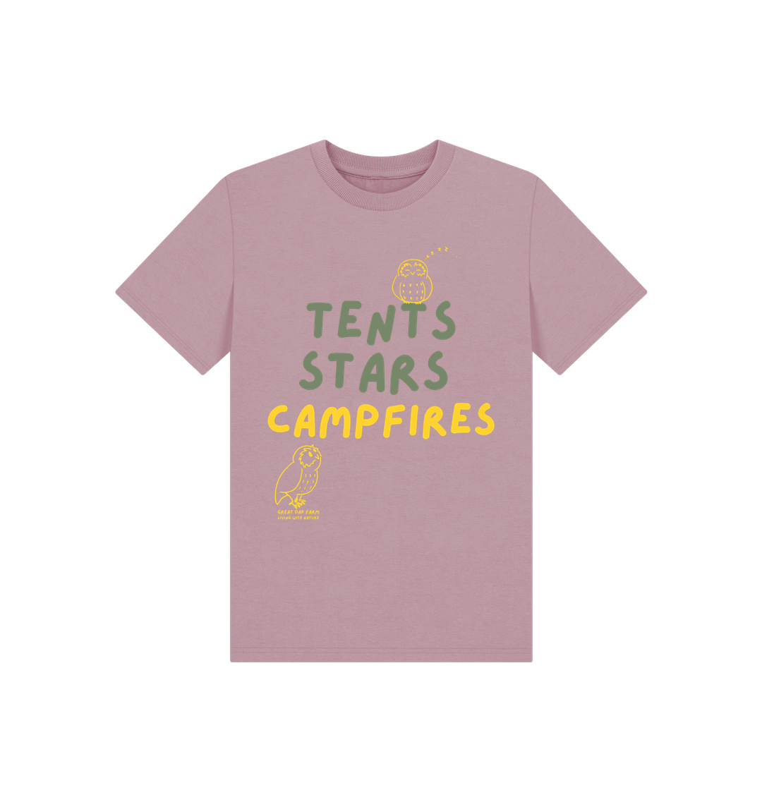 Great Oak Farm Mauve Tents Stars Campfires T-shirt