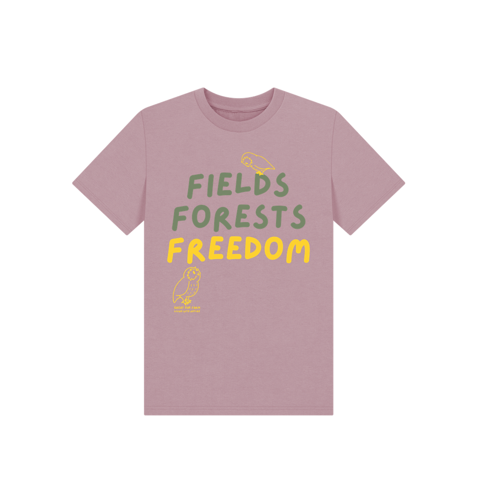 Great Oak Farm Mauve Fields Forests Freedom T-shirt