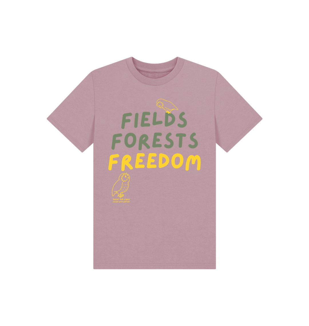 Great Oak Farm Mauve Fields Forests Freedom T-shirt