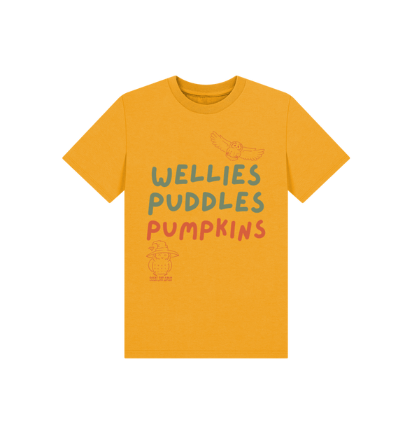 Great Oak Farm Mustard Wellies Puddles Pumpkins T-shirt