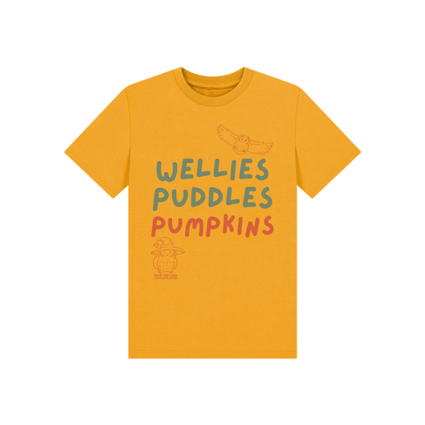 Great Oak Farm Mustard Wellies Puddles Pumpkins T-shirt