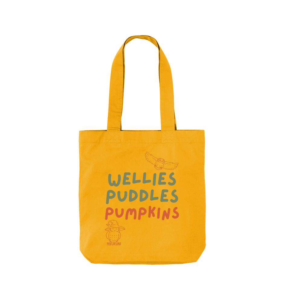 Great Oak Farm Mustard Wellies Puddles Pumpkins Tote
