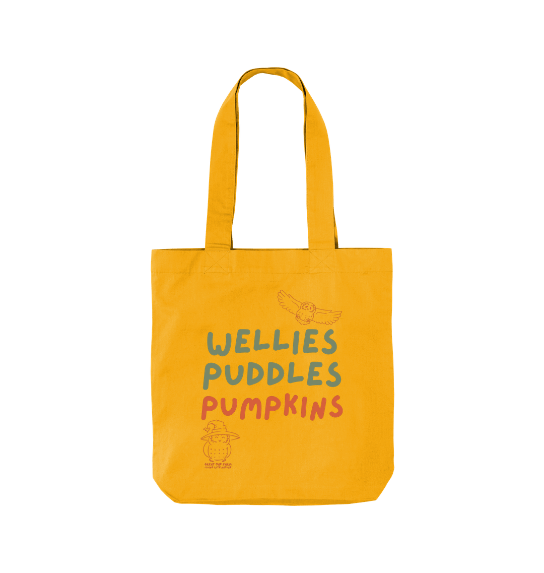 Great Oak Farm Mustard Wellies Puddles Pumpkins Tote