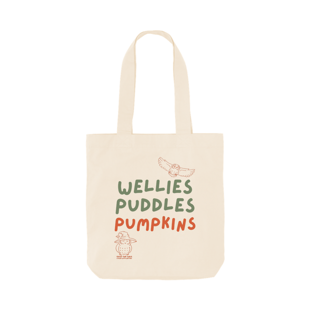 Great Oak Farm Natural Large Wellies Puddles Pumkins Tote