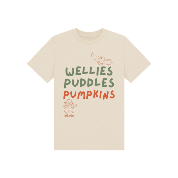Great Oak Farm Natural Wellies Puddles Pumpkins T-shirt
