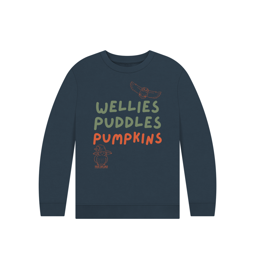 Great Oak Farm Navy Blue Wellies Puddles Pumpkins Jumper