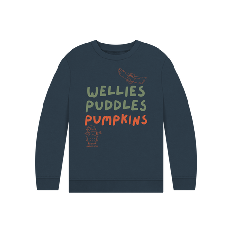 Great Oak Farm Navy Blue Wellies Puddles Pumpkins Jumper