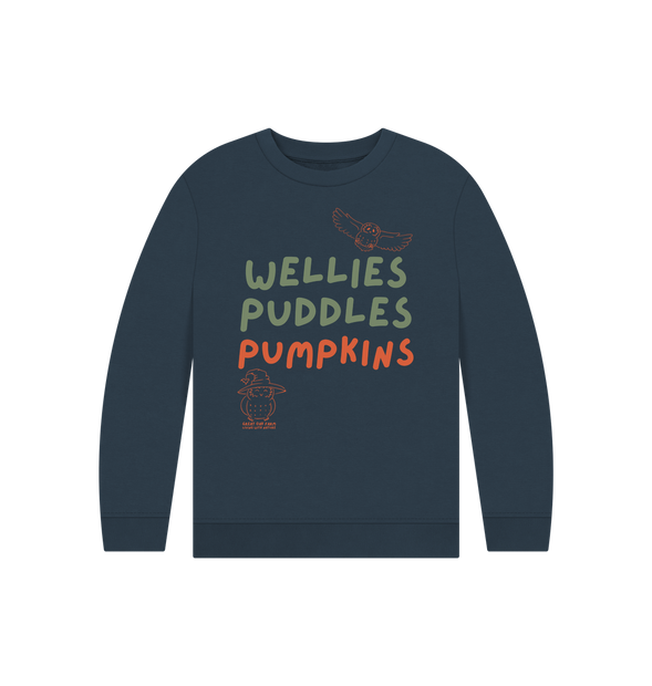 Great Oak Farm Navy Blue Wellies Puddles Pumpkins Jumper