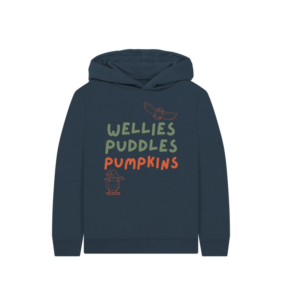 Great Oak Farm Navy Blue Wellies Puddles Pumpkins Hoodie