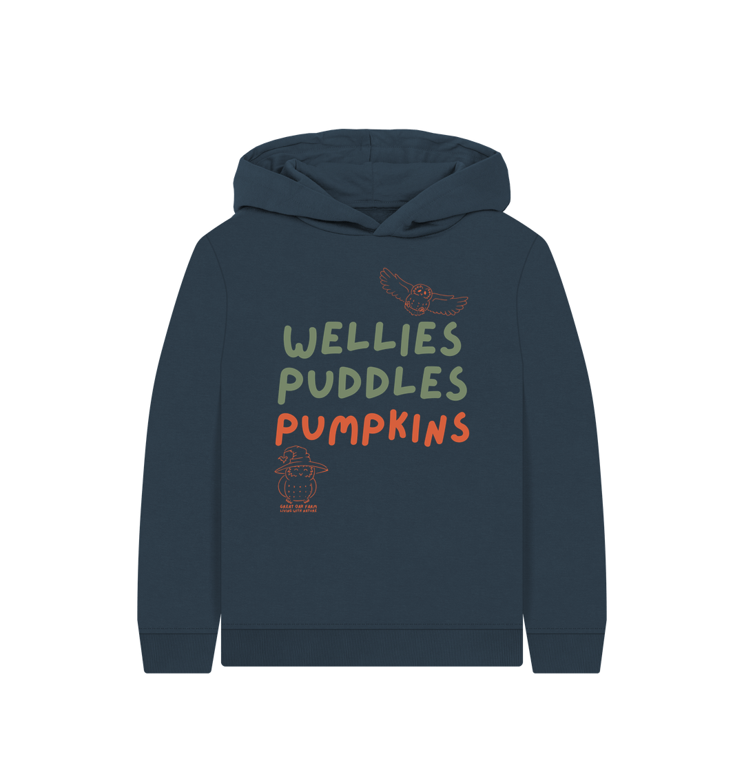 Great Oak Farm Navy Blue Wellies Puddles Pumpkins Hoodie