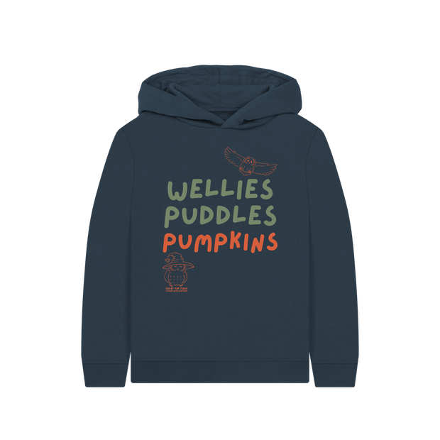 Great Oak Farm Navy Blue Wellies Puddles Pumpkins Hoodie