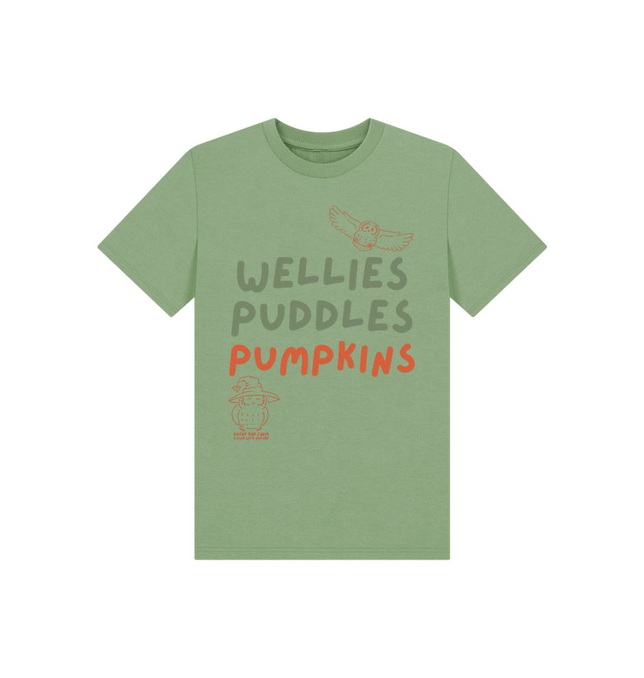 Great Oak Farm Sage Green wellies Puddles Pumpkins T-shirt