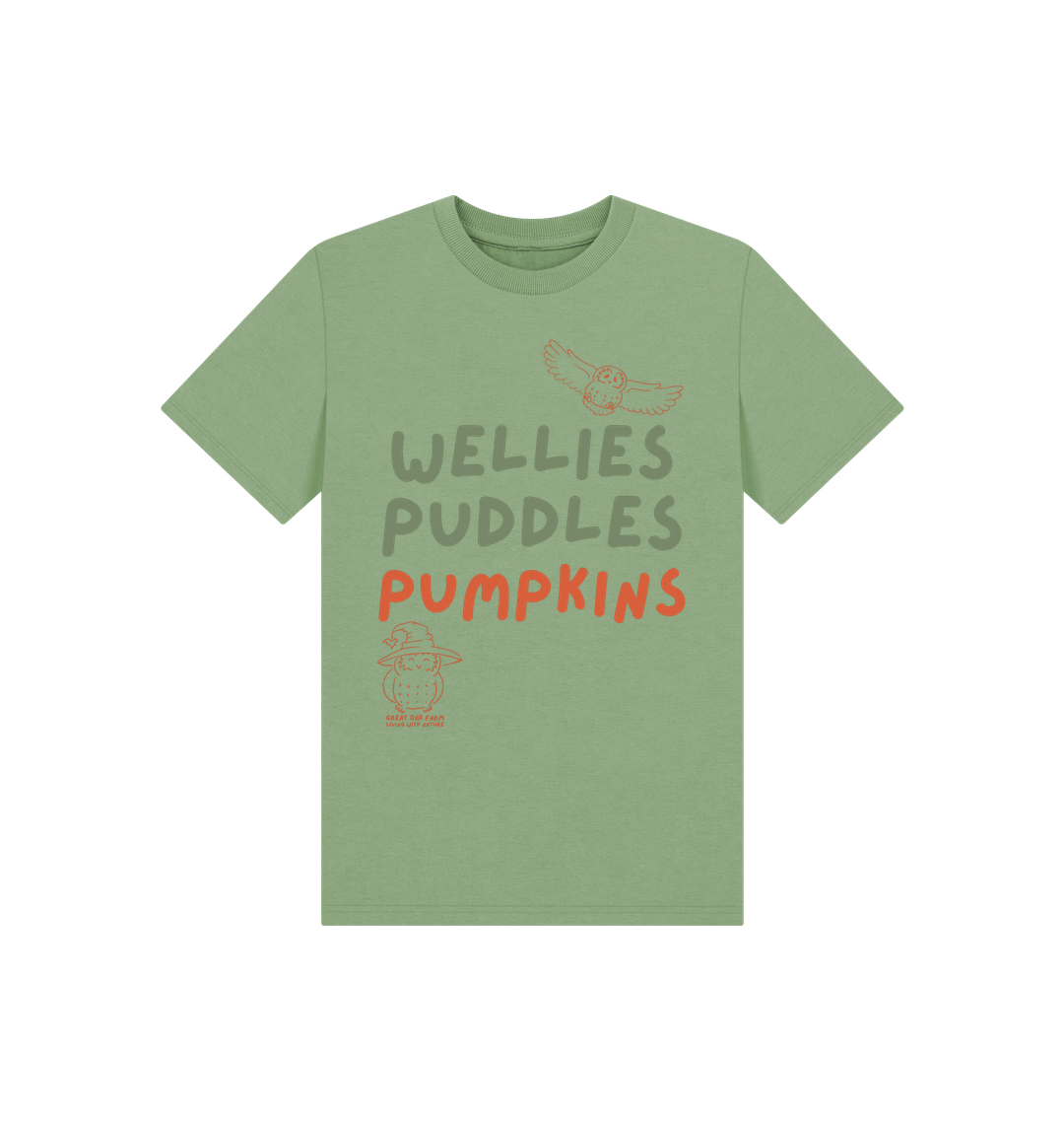 Great Oak Farm Sage Green wellies Puddles Pumpkins T-shirt