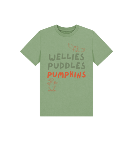 Great Oak Farm Sage Green wellies Puddles Pumpkins T-shirt