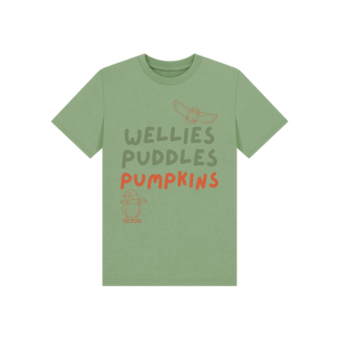 Great Oak Farm Sage Green wellies Puddles Pumpkins T-shirt