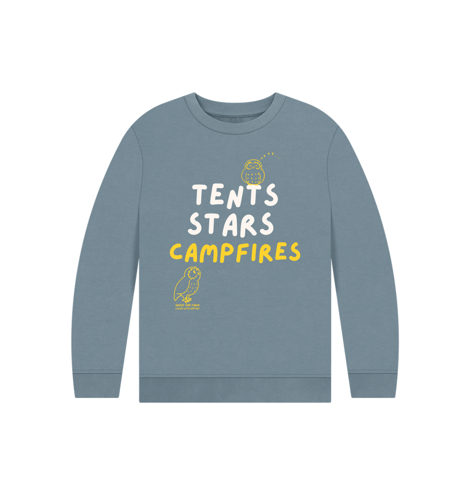 Great Oak Farm Stone Blue Tents Stars Campfires Jumper