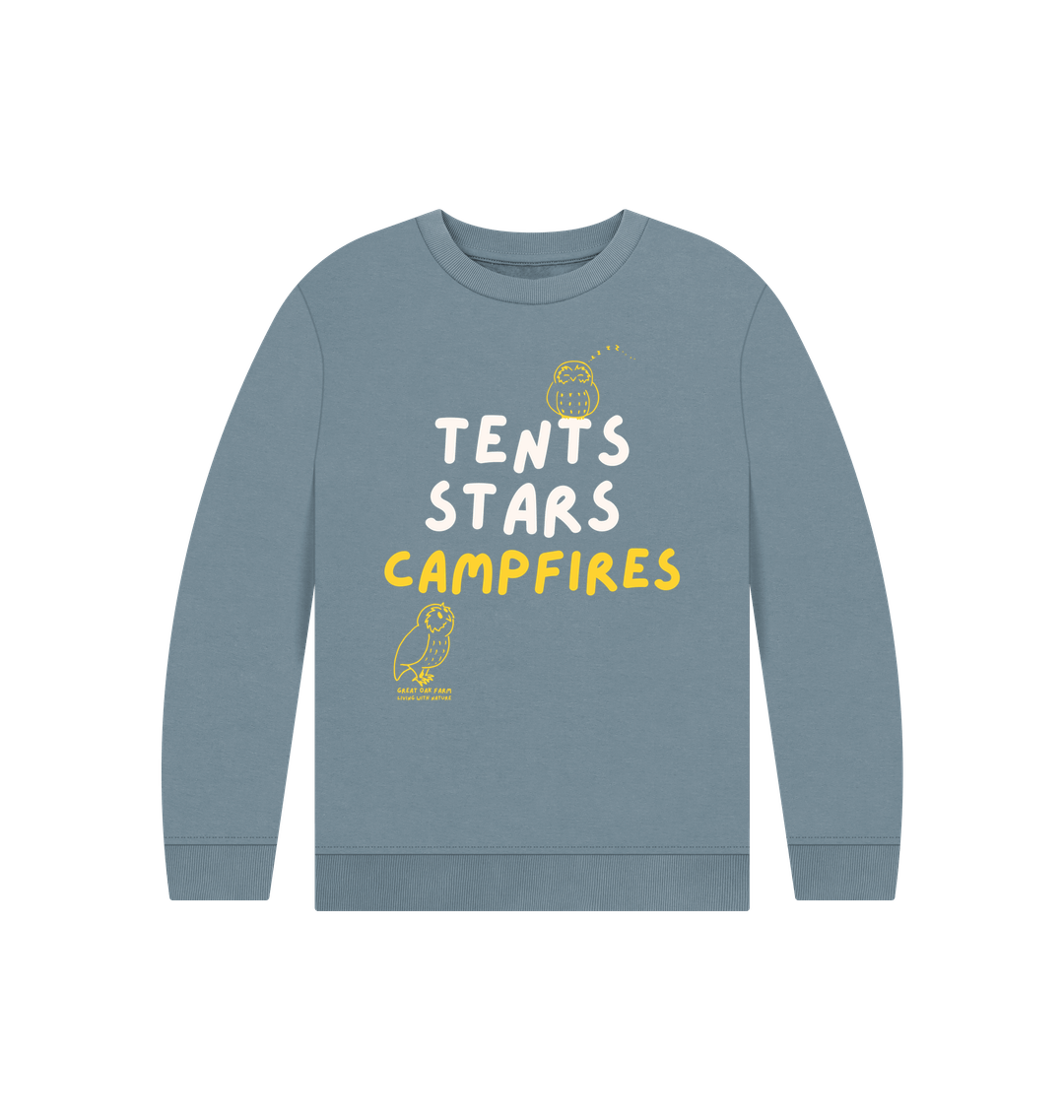 Great Oak Farm Stone Blue Tents Stars Campfires Jumper